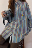 Long Sleeve Vintage Striped Blouse Shirt
