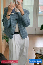 Long Sleeve Vintage Plaid Winter Tweed Jacket