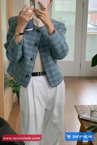 Long Sleeve Vintage Plaid Winter Tweed Jacket