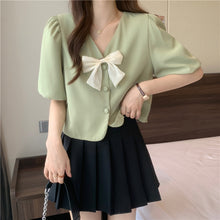 Cute Bow V-Neck Office Shirt