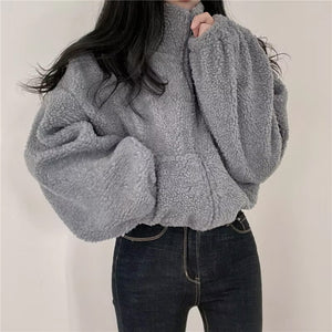 Loose Stand Collar Zipper Fleece Jacket