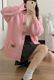 Long Sleeve V-Neck 3D Strawberry Knitted Cardigan Sweater