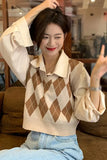 Argyle Pattern Sleeveless Knitted Vest Sweater