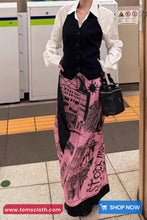 High Waist Cute Pattern Mid Length Pink Skirts