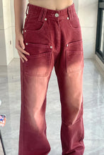 High Waist Retro Washed Red Denim Jeans Pants