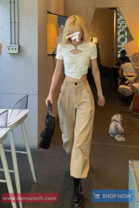 Short Sleeve Love Pin Hollow Out Cropped Shirt