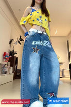 Star Plaid Letter Embroidered Women Jeans Pants
