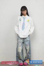 Long Sleeve Hand Painted Floral Blouse Shirt