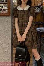Sweet Doll Collar Puff Sleeve Plaid Dress