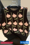 Sleeveless Floral Pattern Vest Sweater