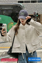Loose Semi High Collar Retro Tweed Jacket