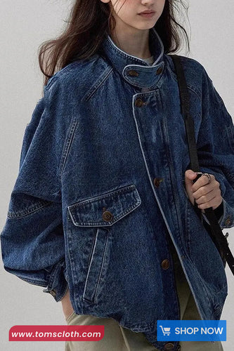 Loose Retro Stand Collar Denim Coat Jacket