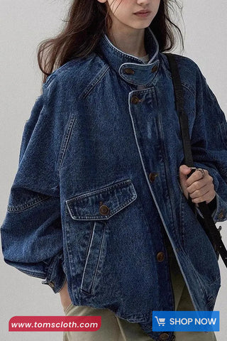 Loose Retro Stand Collar Denim Coat Jacket