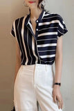 Short Sleeve Irregular Striped Retro Office Shirt