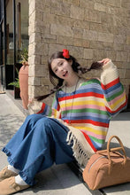 O-Neck Rainbow Striped Tassel Sweater