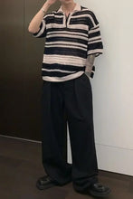 Turn Down Collar Striped Hollow Out Knitted Shirt