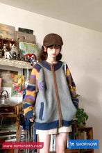 Long Sleeve Retro Striped Zipper Cardigan Sweater