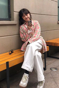 Long Sleeve Light Colors Plaid Blouse Shirts