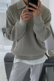 Long Sleeve Zipper Lapel Collar Knitted Men Sweater