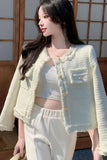 Long Sleeve White Elegant Tweed Jacket
