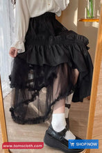 High Waist Asymmetrical Mesh Patchwork Ruffle Maxi Skirts