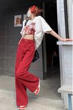 High Waist Casual Red Colors Long Pants