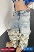High Waist Camouflage Stitched Jeans Pants