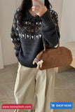 Long Sleeve Vintage Turn Down Collar Knitted Sweater