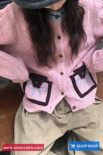 Long Sleeve Bow Pattern Knitted Cropped Cardigan Sweater