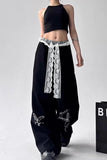 Loose Butterfly Pattern Lace Patchwork Sweatpants