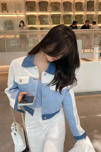 Long Sleeve Denim Patchwork Colors Jacket