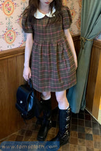 Sweet Doll Collar Puff Sleeve Plaid Dress