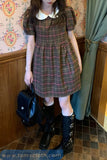 Sweet Doll Collar Puff Sleeve Plaid Dress