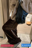 Loose Vintage Ruffles Wide Leg Velvet Pants