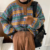 Long Sleeve Retro Pattern Cardigan Sweater