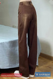High Waist Retro Long Brown Jeans Pants