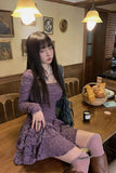 Long Sleeve Square Collar Gothic Style Mini Dress