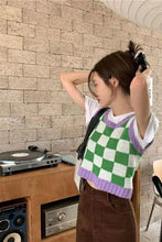 Colorful Plaid Pattern Knitted Crop Tops