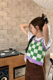 Colorful Plaid Pattern Knitted Crop Tops