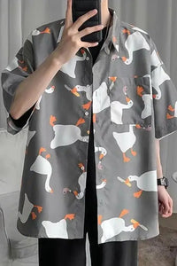 Short Sleeve Goose Cartoon Printed Blouse Shirts