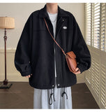 Loose Drawstring Zipper Corduroy Jacket
