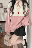 Loose Strawberry Embroidered Knitted Sweater