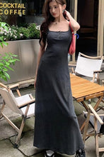 Sleeveless Square Collar Button Long Dress