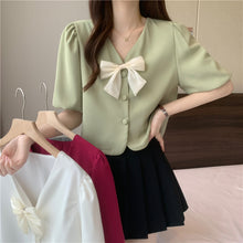 Cute Bow V-Neck Office Shirt