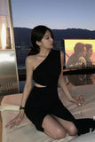 Sexy One Shoulder Split Bodycon Black Dress