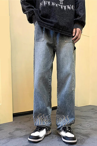 Flame Pattern Long Hip Hop Jeans Pants