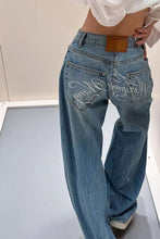High Waist Letter Back Embroidered Jeans Pants