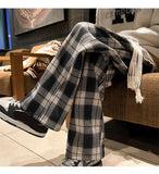 Loose Retro Fleece Plaid Long Pants