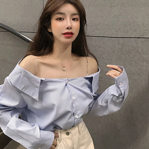 Sexy Skew Collar Off Shoulder Blouse Shirt