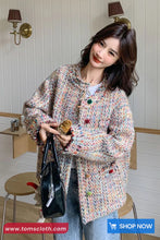 Loose Retro Sweet Colors O-Neck Tweed Jacket